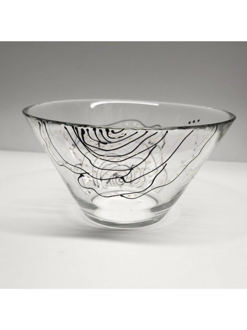 Floral Hand Painted Glass Bowl Black & White Rose